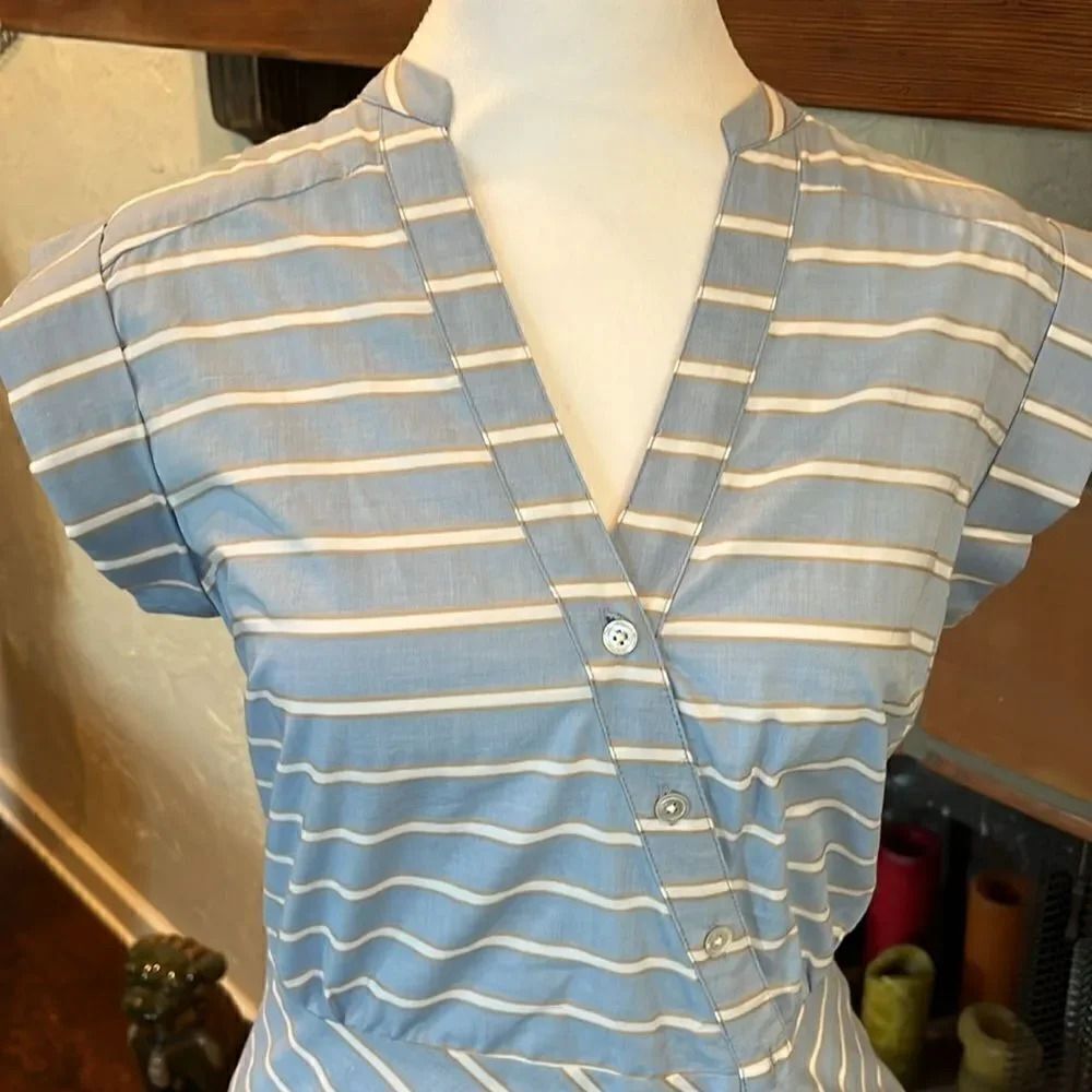 Veronica Beard RUCHED STRIPED SHIRT DRESS, 4! - Picture 2 of 9